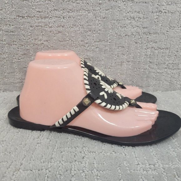 Jack rogers women's size 10 black/White georgica jelly rubber flip flops sandals - Picture 11 of 12